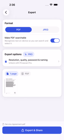 Export options